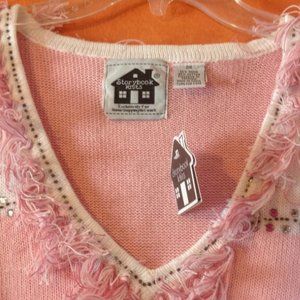 Storybook Knits Sweaters - Storybook Knits Fringe Pink White Sweater Vest 2X Storybook Knits Sweaters - Storybook Knits Fringe Pink White Sweater Vest 2X